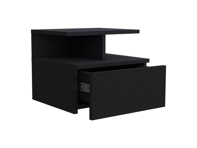 12" Black Wood One Drawer Floating Nightstand