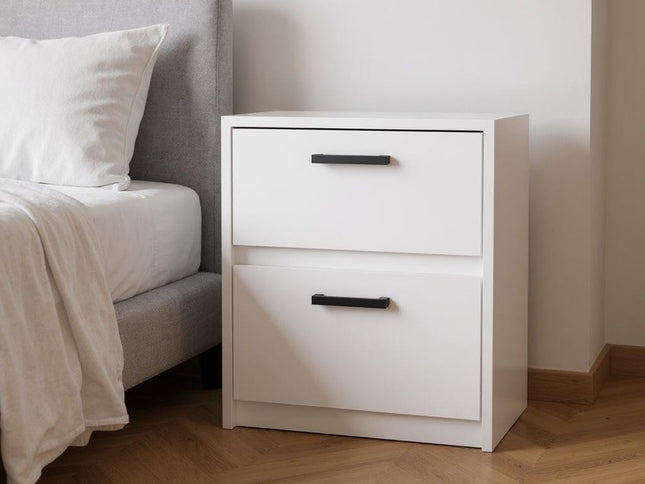 19" White Wood Two Drawer Nightstand