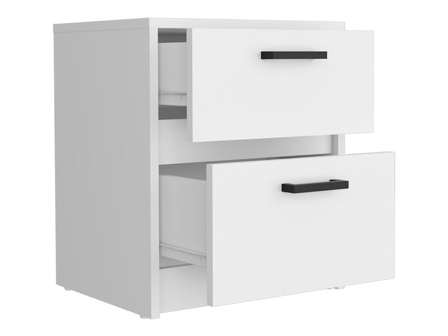 19" White Wood Two Drawer Nightstand