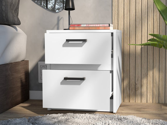 19" White Wood Two Drawer Nightstand
