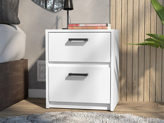 19" White Wood Two Drawer Nightstand
