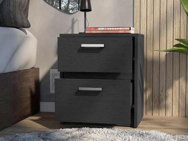 19" Black Wood Two Drawer Nightstand