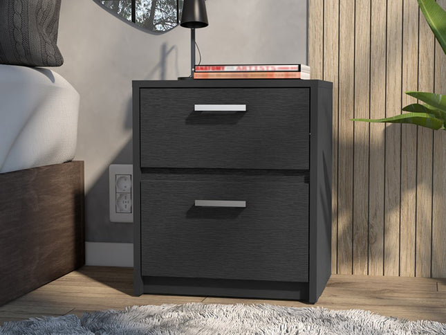 19" Black Wood Two Drawer Nightstand