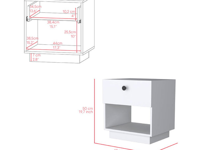 20" White Wood One Drawer Nightstand