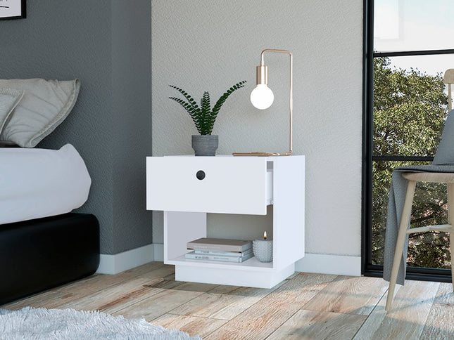 20" White Wood One Drawer Nightstand
