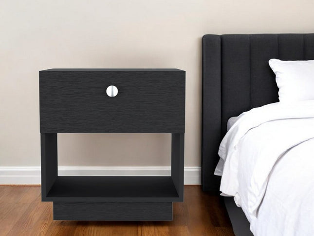 20" Black Wood One Drawer Nightstand