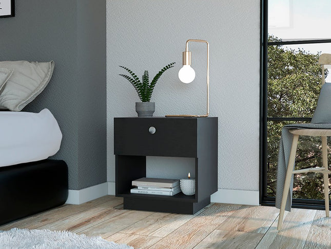 20" Black Wood One Drawer Nightstand