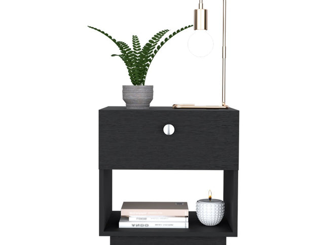 20" Black Wood One Drawer Nightstand