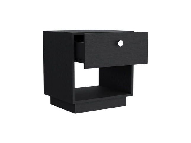 20" Black Wood One Drawer Nightstand