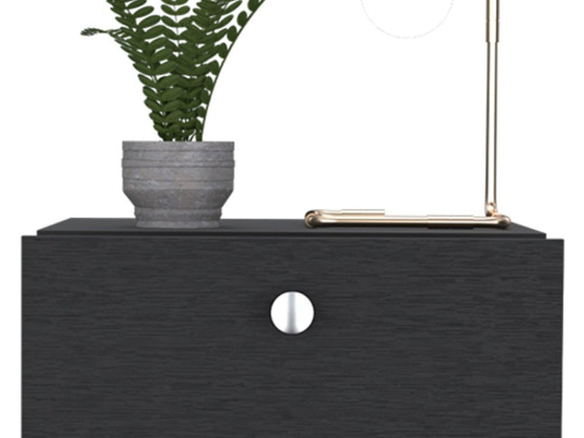 20" Black Wood One Drawer Nightstand