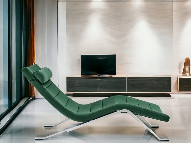 66" Green and Silver Velvet Lounge Chair
