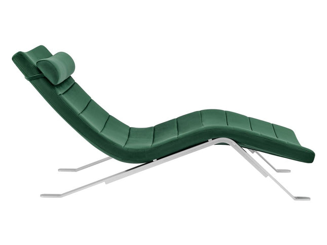 66" Green and Silver Velvet Lounge Chair