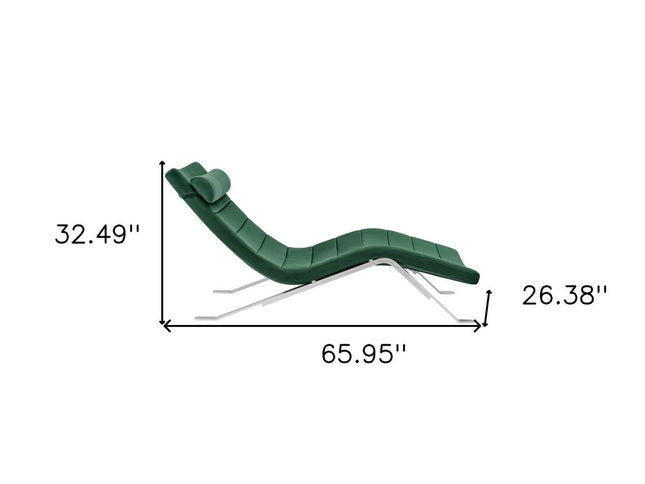 66" Green and Silver Velvet Lounge Chair