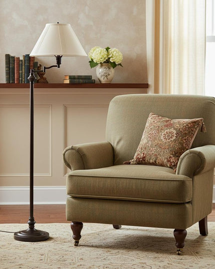 59" Bronze Swing Arm Floor Lamp With Beige Empire Shade