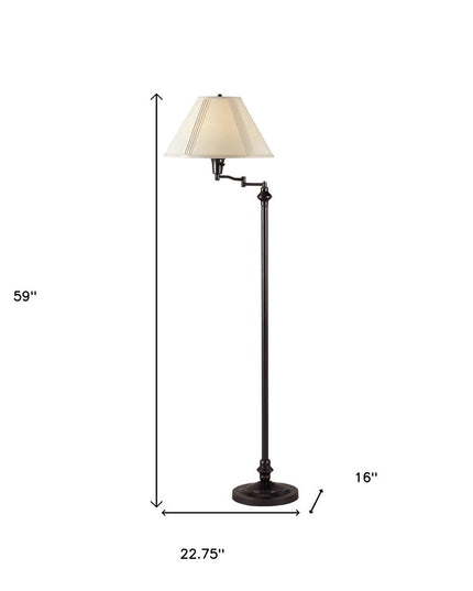 59" Bronze Swing Arm Floor Lamp With Beige Empire Shade