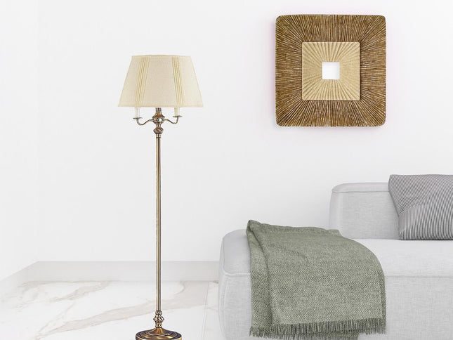 60" Bronze Four Light Traditional Shaped Floor Lamp With Beige Square Shade