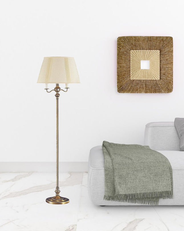 60" Bronze Four Light Traditional Shaped Floor Lamp With Beige Square Shade