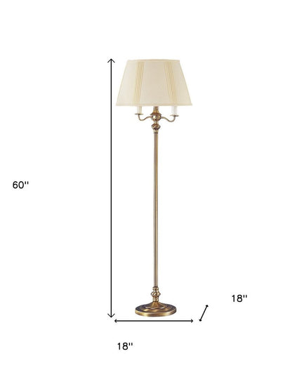 60" Bronze Four Light Traditional Shaped Floor Lamp With Beige Square Shade