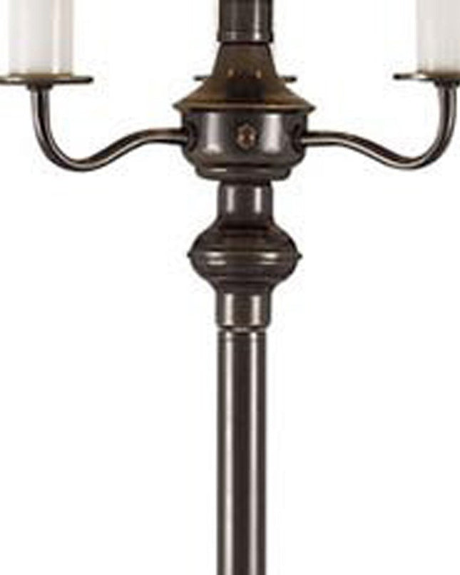 60" Bronze Metal Four Light Floor Lamp With Beige Fabric Square Shade