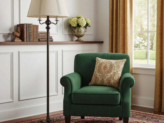 60" Bronze Metal Four Light Floor Lamp With Beige Fabric Square Shade