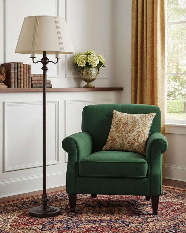 60" Bronze Metal Four Light Floor Lamp With Beige Fabric Square Shade