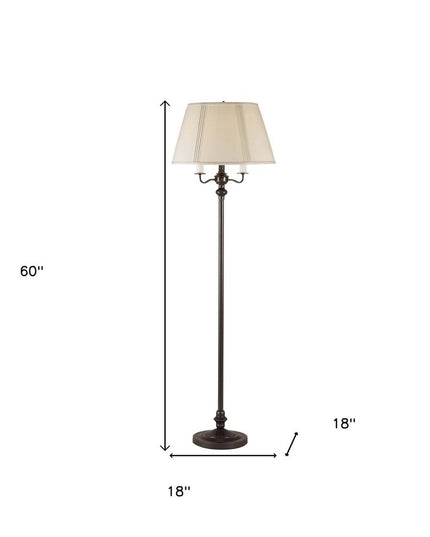 60" Bronze Metal Four Light Floor Lamp With Beige Fabric Square Shade
