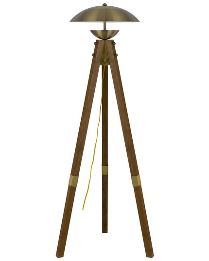 55" Brass Tripod Floor Lamp With Antiqued Brass Dome Shade