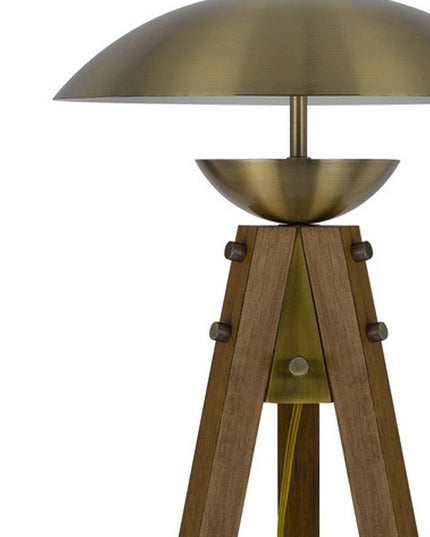 55" Brass Tripod Floor Lamp With Antiqued Brass Dome Shade