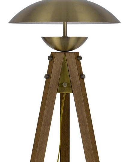 55" Brass Tripod Floor Lamp With Antiqued Brass Dome Shade