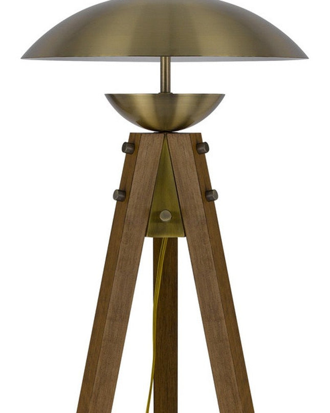 55" Brass Tripod Floor Lamp With Antiqued Brass Dome Shade
