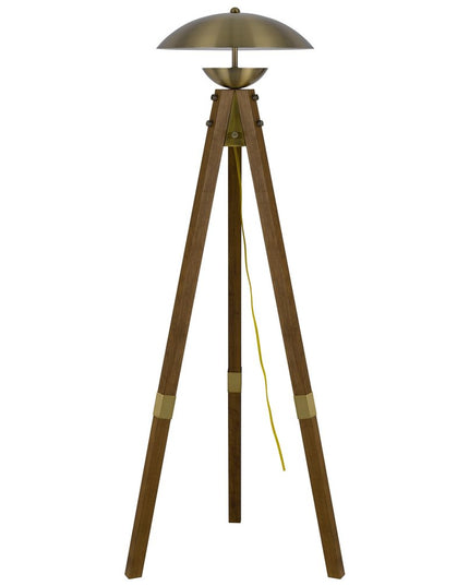 55" Brass Tripod Floor Lamp With Antiqued Brass Dome Shade