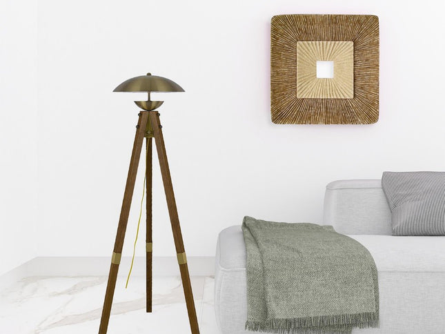 55" Brass Tripod Floor Lamp With Antiqued Brass Dome Shade