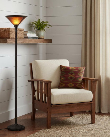 71" Rusted Torchiere Floor Lamp With Brown Dome Shade