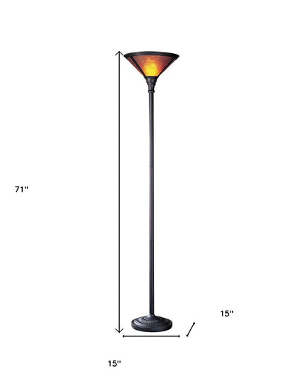 71" Rusted Torchiere Floor Lamp With Brown Dome Shade