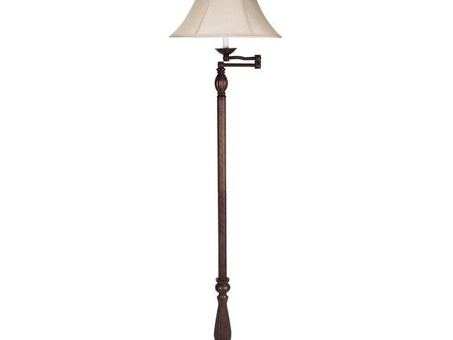 62" Rusted Swing Arm Floor Lamp With Champagne Bell Shade