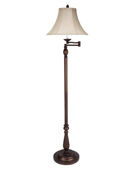 62" Rusted Swing Arm Floor Lamp With Champagne Bell Shade