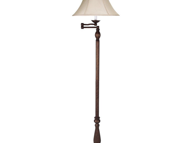 62" Rusted Swing Arm Floor Lamp With Champagne Bell Shade