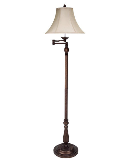 62" Rusted Swing Arm Floor Lamp With Champagne Bell Shade