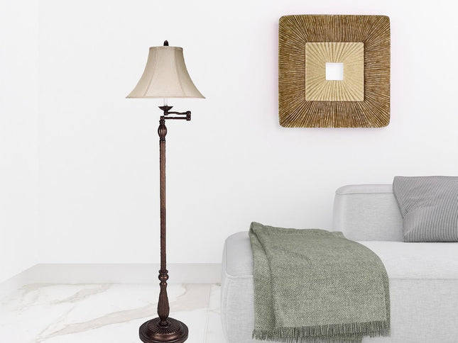 62" Rusted Swing Arm Floor Lamp With Champagne Bell Shade