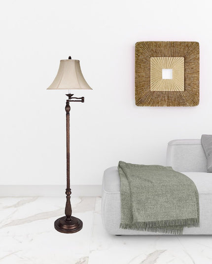 62" Rusted Swing Arm Floor Lamp With Champagne Bell Shade