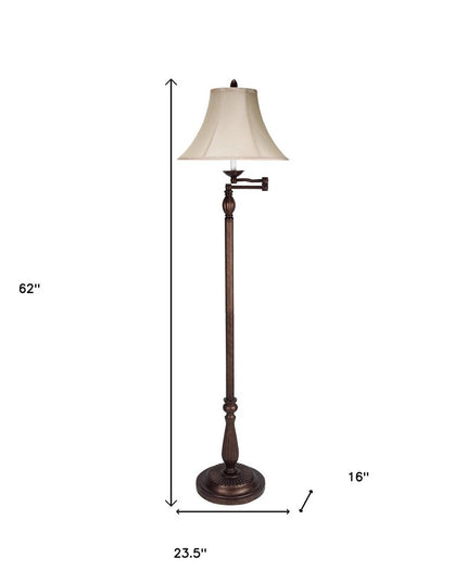 62" Rusted Swing Arm Floor Lamp With Champagne Bell Shade
