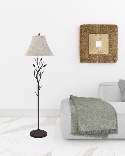 62" Grey Traditional Shaped Floor Lamp With Brown Bell Shade