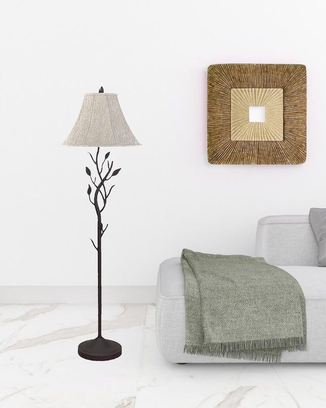 62" Grey Traditional Shaped Floor Lamp With Brown Bell Shade