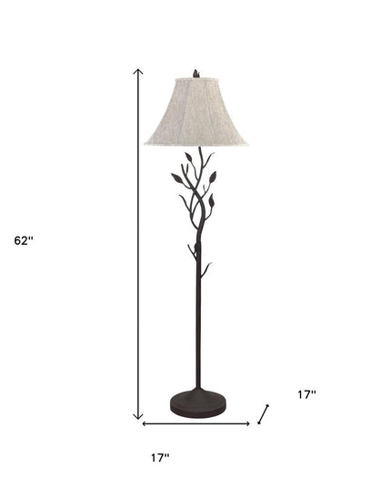 62" Grey Traditional Shaped Floor Lamp With Brown Bell Shade