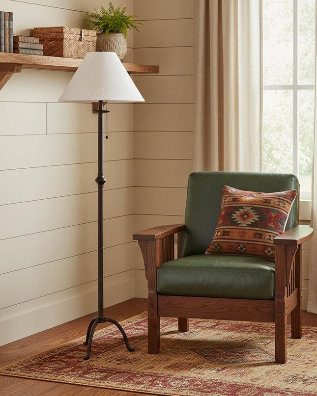 57" Black Traditional Shaped Floor Lamp With White Empire Shade