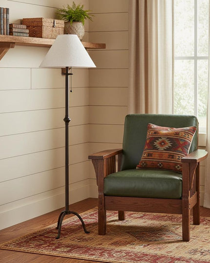 57" Black Traditional Shaped Floor Lamp With White Empire Shade