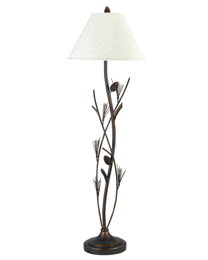 60" Rust Metal Floor Lamp With Brown Fabric Empire Shade