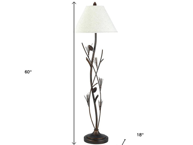 60" Rust Metal Floor Lamp With Brown Fabric Empire Shade
