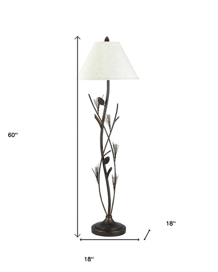 60" Rust Metal Floor Lamp With Brown Fabric Empire Shade