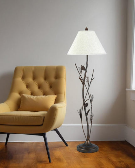 60" Rust Metal Floor Lamp With Brown Fabric Empire Shade